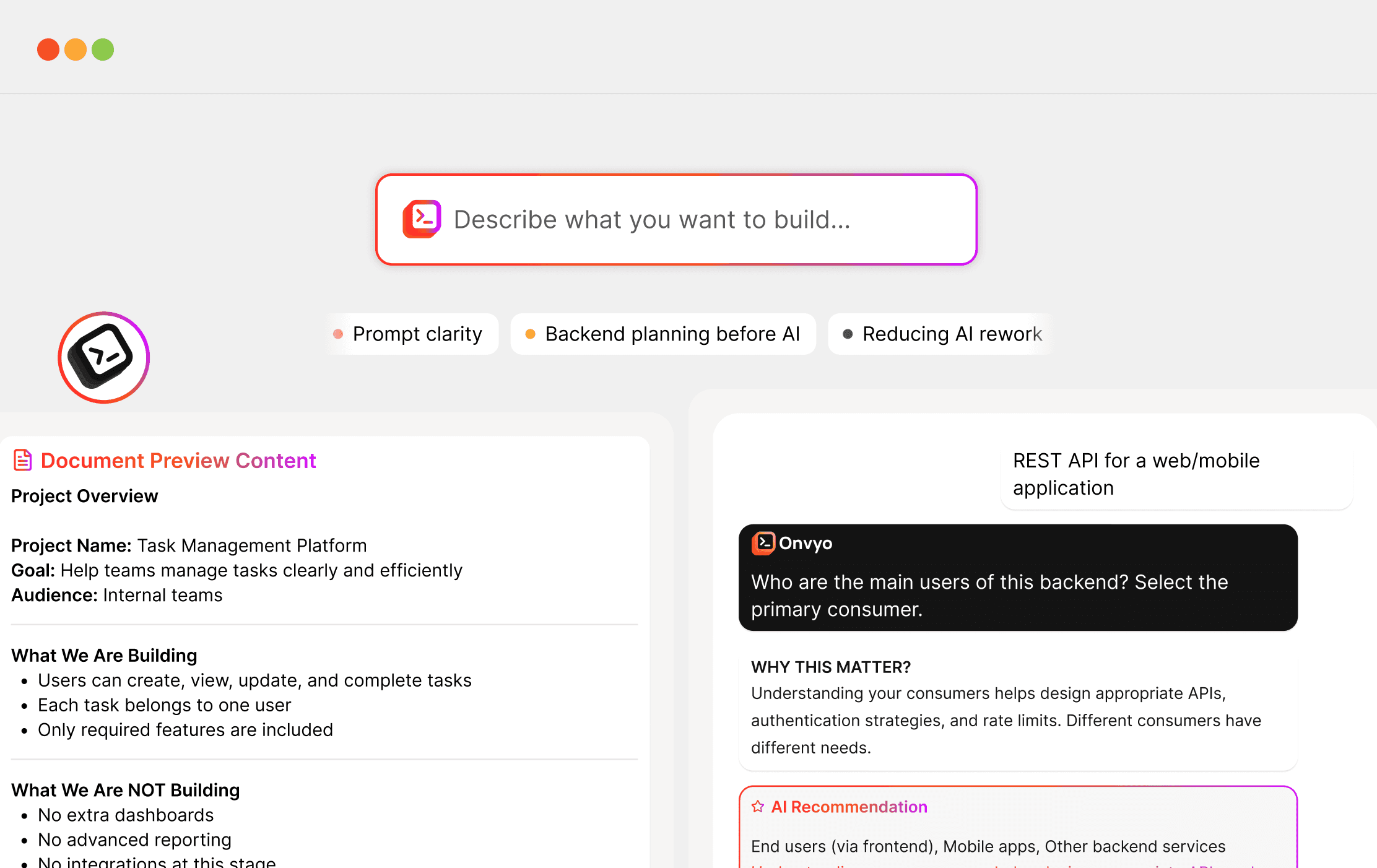 Onvyo - Plan Your Backend Before AI Starts Building